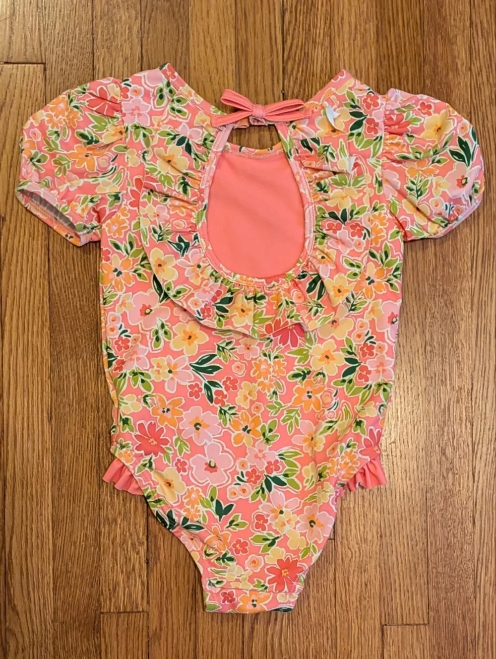 Cynthia Rowley Coral Pink Floral Baby One-Piece - Picture 2 of 3